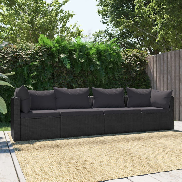 Set Mobilier De Grădină Cu Perne, 5 Piese, Negru, Poliratan