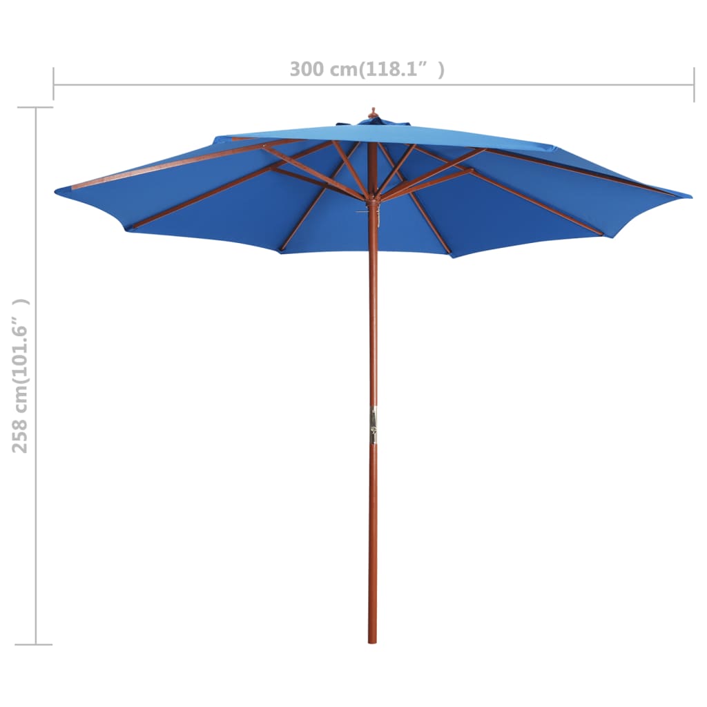Umbrelă De Soare Cu Stâlp Din Lemn, , 300 X 258 Cm