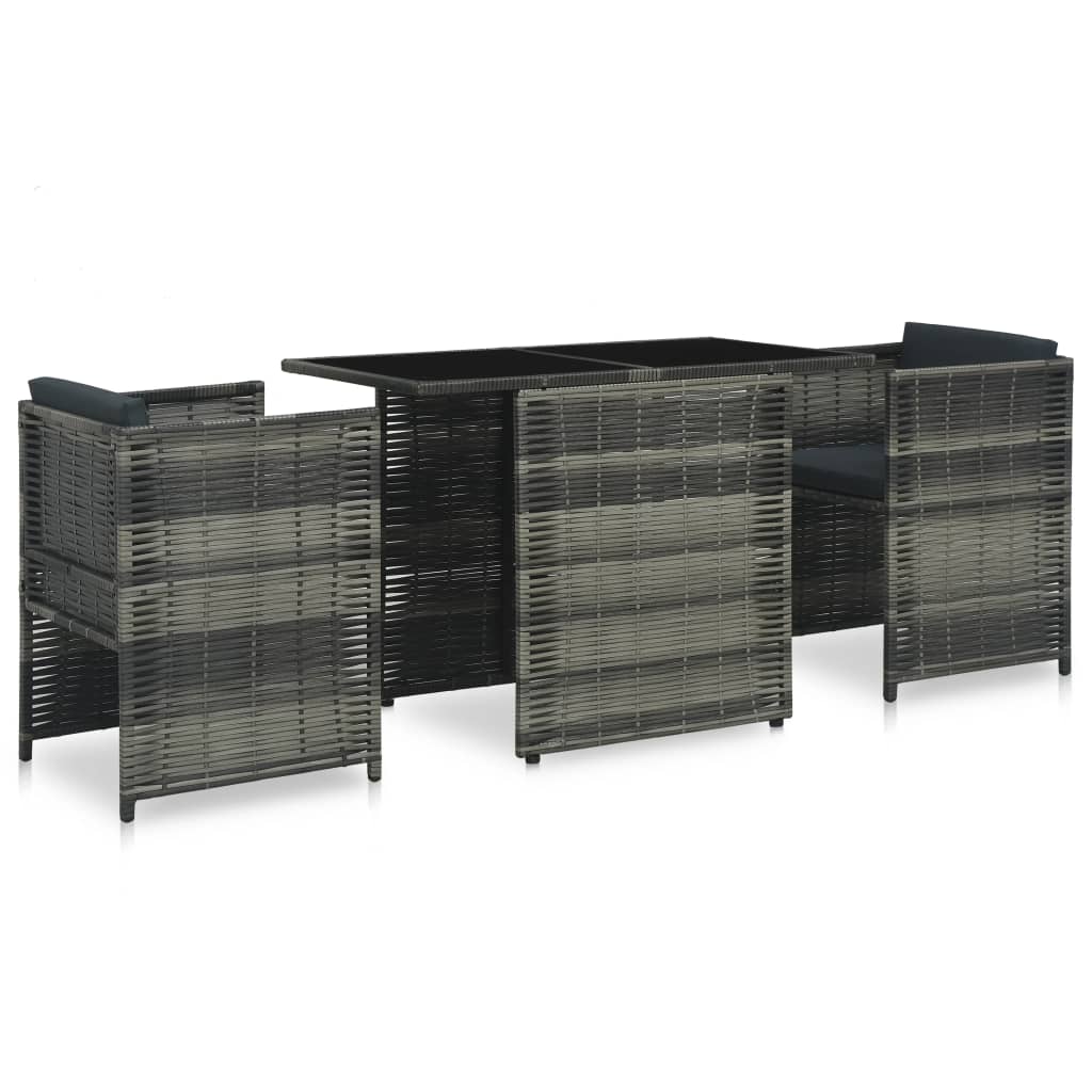 Set Mobilier De Bistro Cu Perne, 3 Piese, Gri, Poliratan