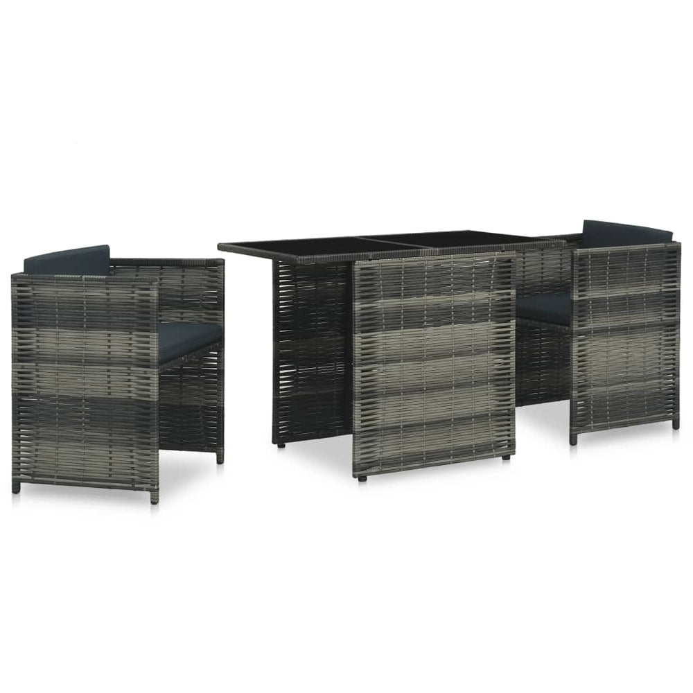 Set Mobilier De Bistro Cu Perne, 3 Piese, Gri, Poliratan