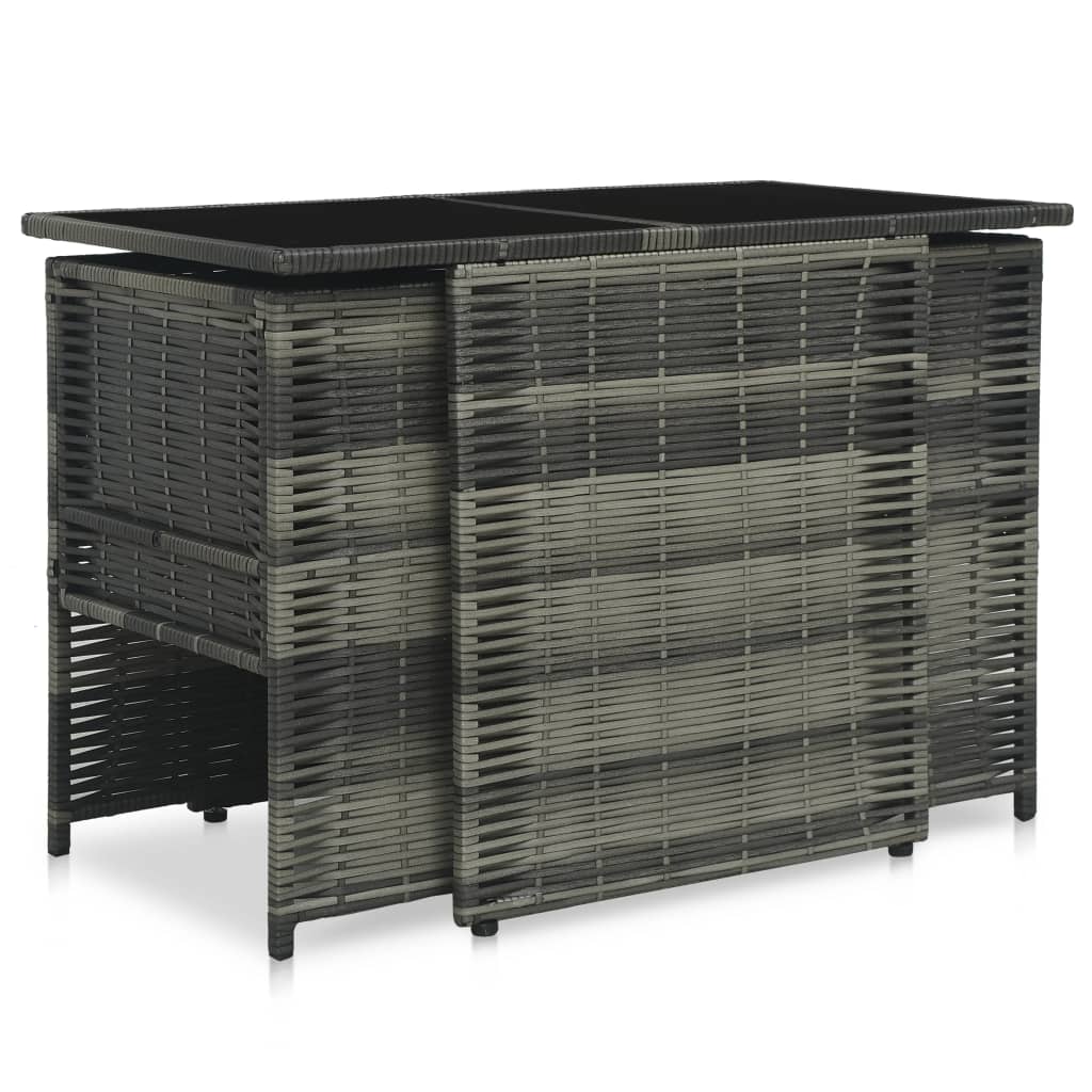 Set Mobilier De Bistro Cu Perne, 3 Piese, Gri, Poliratan