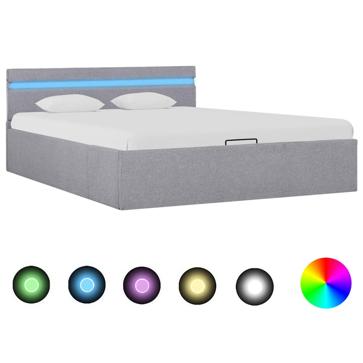 Cadru Pat Hidraulic Ladă Și Led, , , Textil
