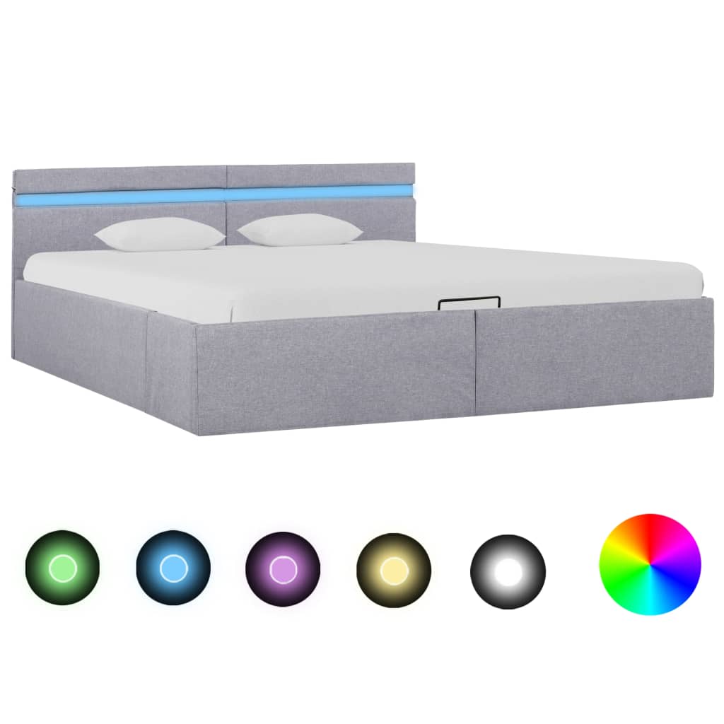 Cadru Pat Hidraulic Ladă Și Led, , , Textil