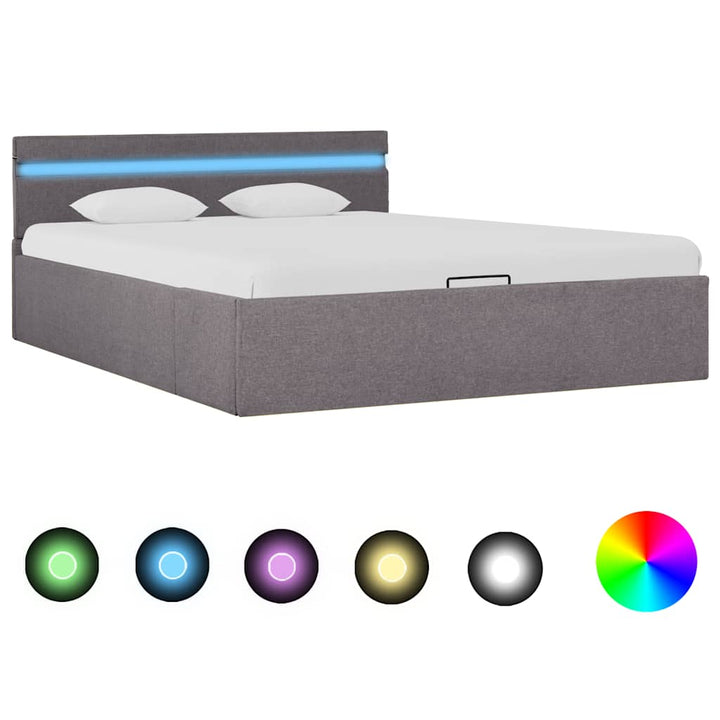 Cadru Pat Hidraulic Ladă Și Led, , , Textil