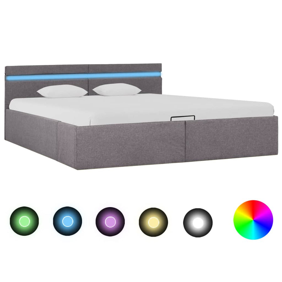 Cadru Pat Hidraulic Ladă Și Led, , , Textil