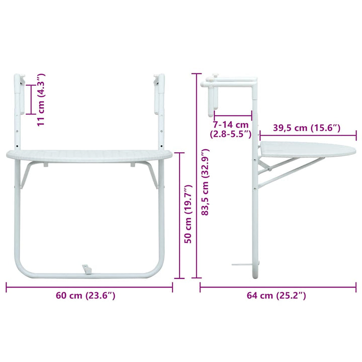 Masă Balcon Suspendată 60X64X83,5 Cm Plastic Aspect Ratan