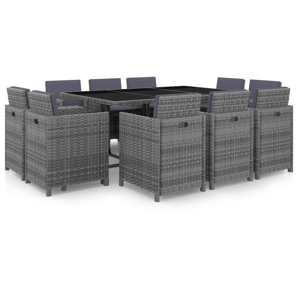 Set Mobilier De Exterior Cu Perne, 11 Piese, , Poliratan