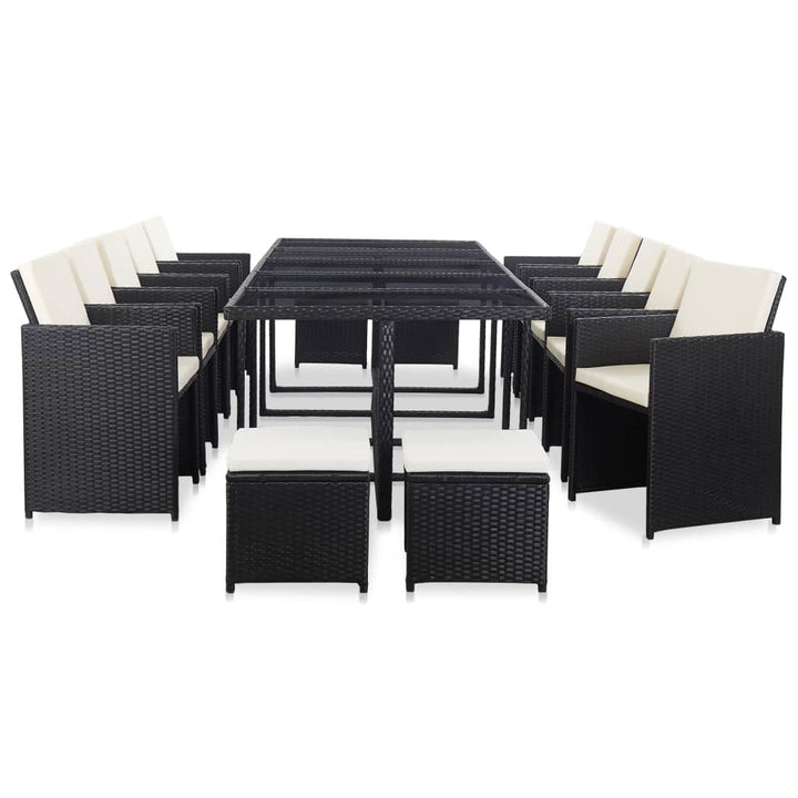Set Mobilier De Exterior Cu Perne, 15 Piese, Negru, Poliratan