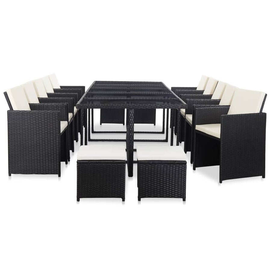 Set Mobilier De Exterior Cu Perne, 15 Piese, Negru, Poliratan