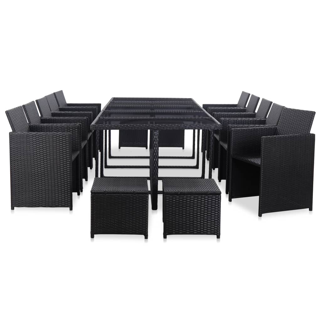 Set Mobilier De Exterior Cu Perne, 15 Piese, Negru, Poliratan