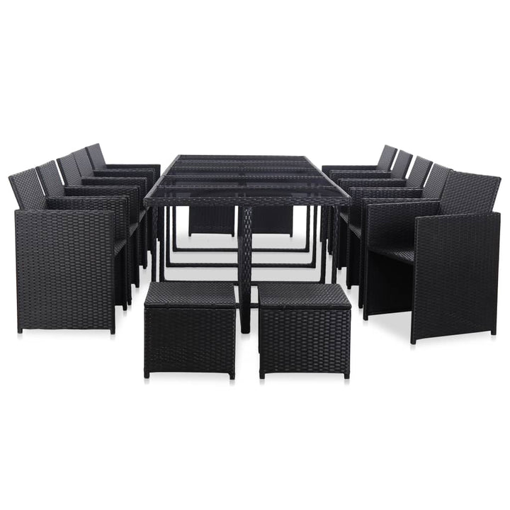Set Mobilier De Exterior Cu Perne, 15 Piese, Negru, Poliratan