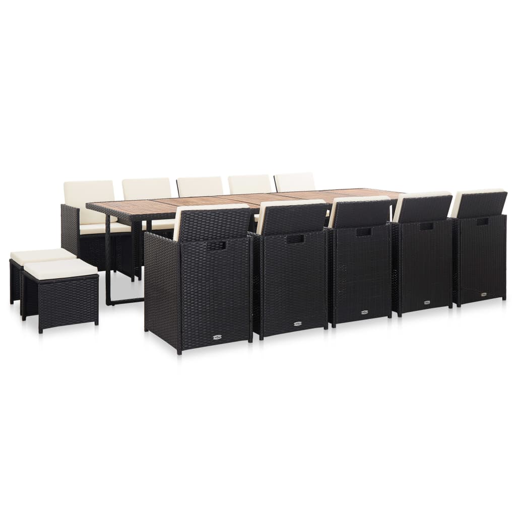 Set Mobilier De Exterior Cu Perne, 15 Piese, Negru, Poliratan