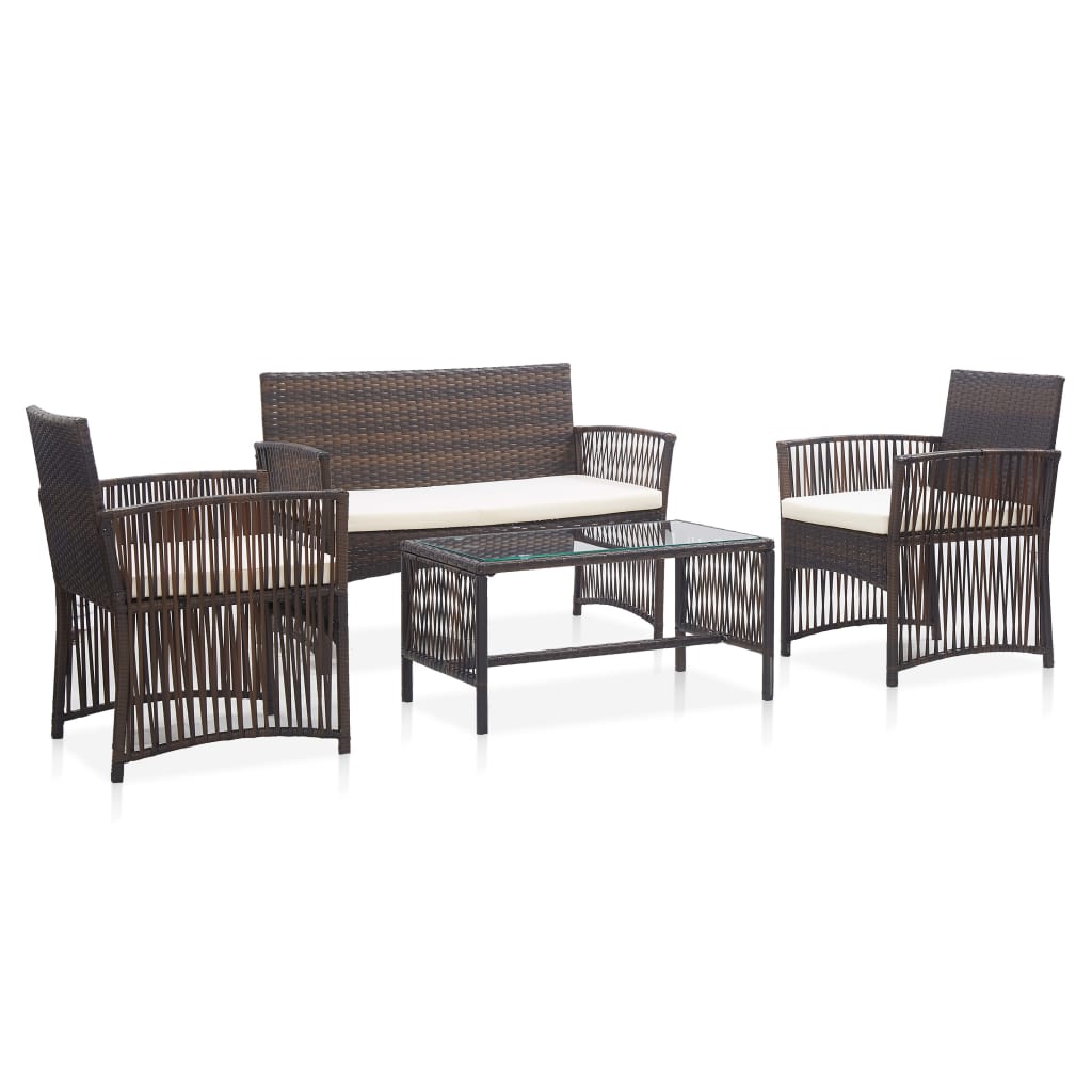 Set Mobilier De Grădină Cu Perne, 4 Piese, , Poliratan