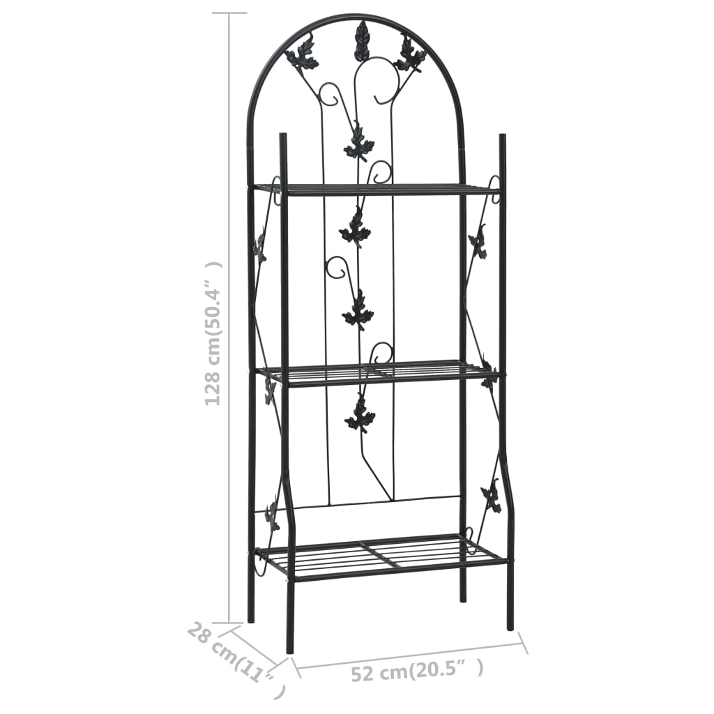 Suport De Plante, 3 Niveluri, Negru, 52 X 28 X 128 Cm, Fier