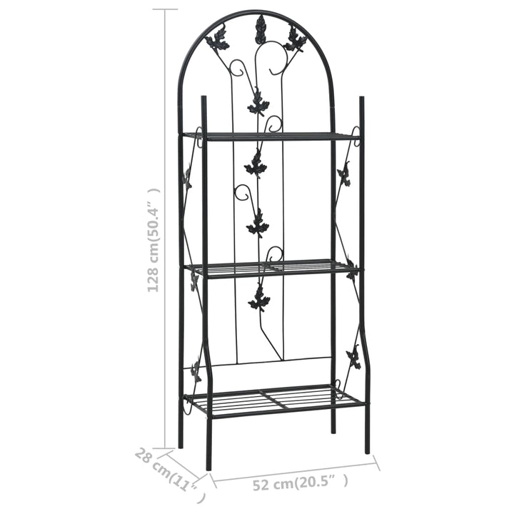 Suport De Plante, 3 Niveluri, Negru, 52 X 28 X 128 Cm, Fier