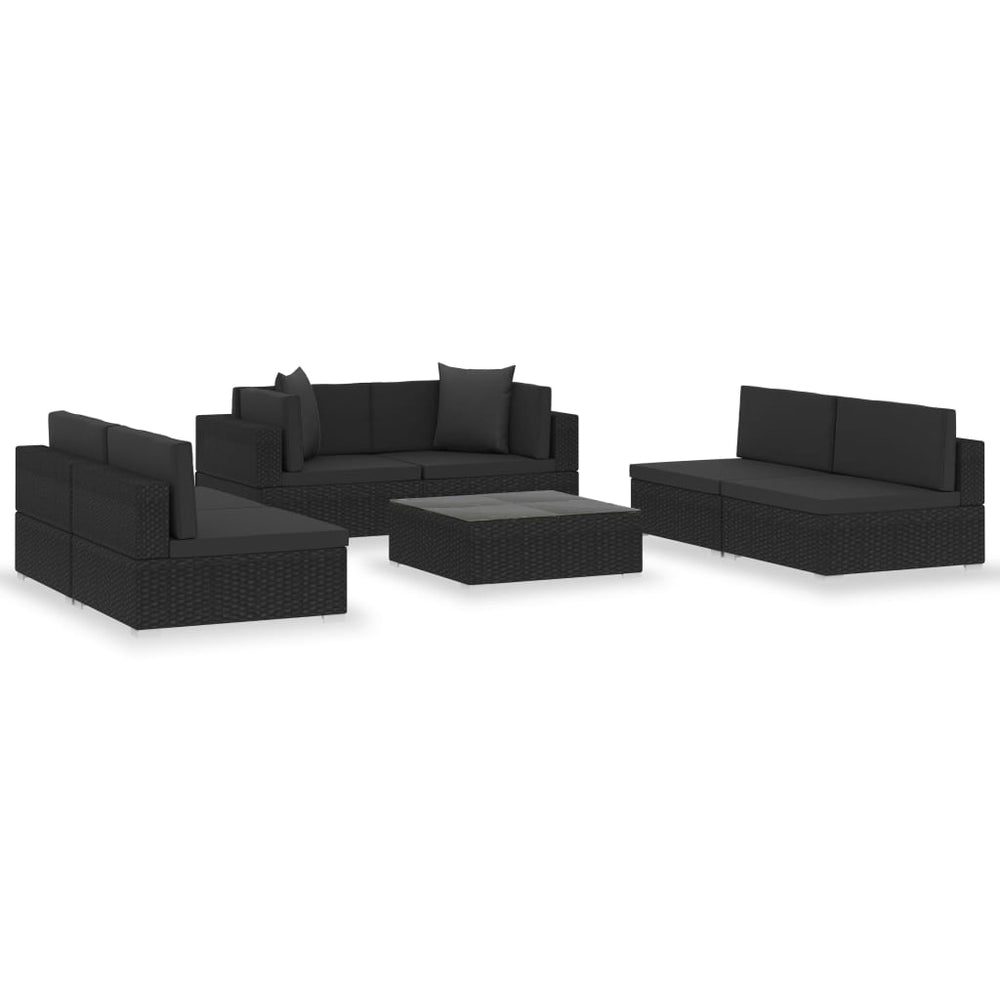 Set Mobilier De Grădină Cu Perne, 7 Piese, Negru, Poliratan