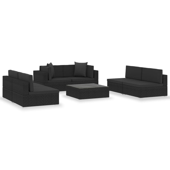 Set Mobilier De Grădină Cu Perne, 7 Piese, Negru, Poliratan
