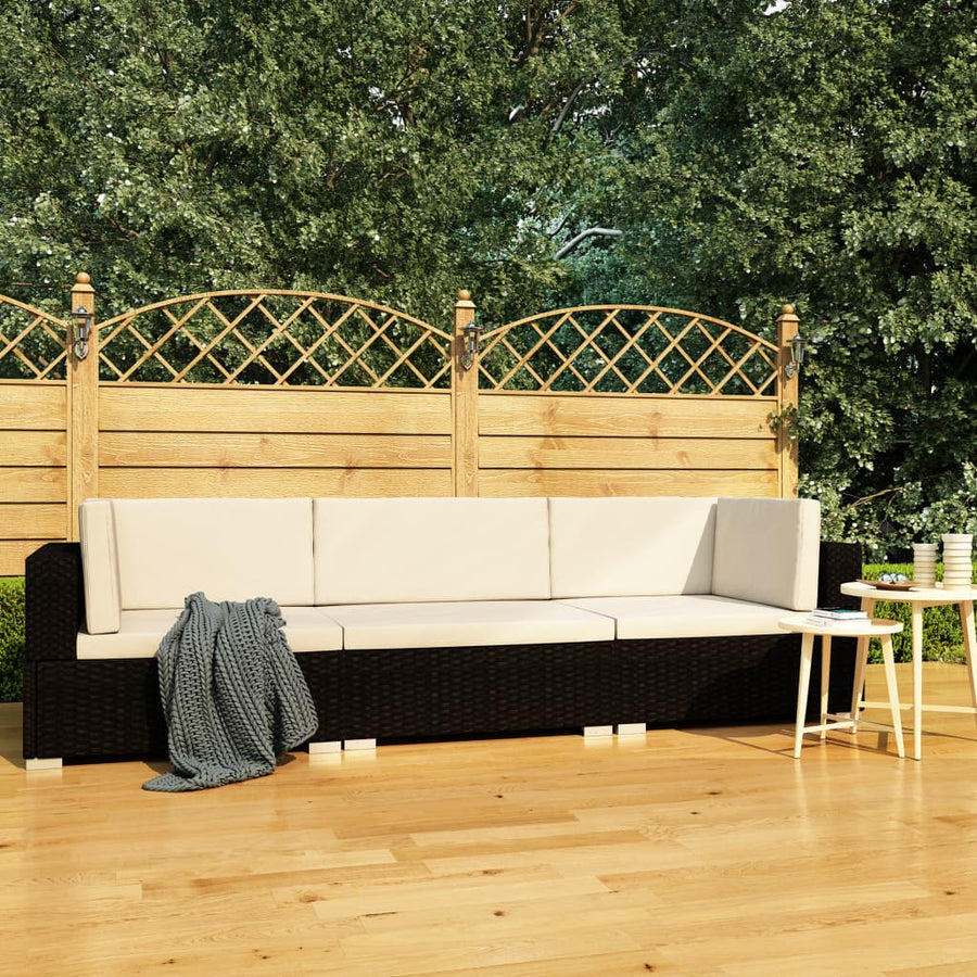 Set Mobilier De Grădină Cu Perne, 3 Piese, Negru, Poliratan