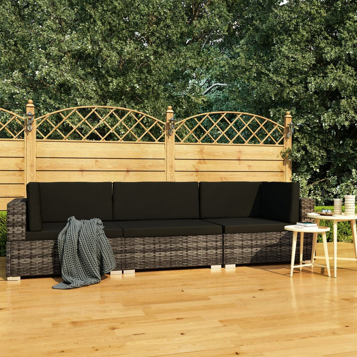 Set Mobilier De Grădină Cu Perne, 3 Piese, Negru, Poliratan