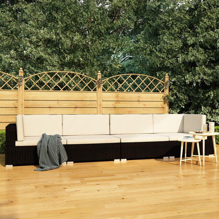 Set Mobilier De Grădină Cu Perne, 3 Piese, Negru, Poliratan