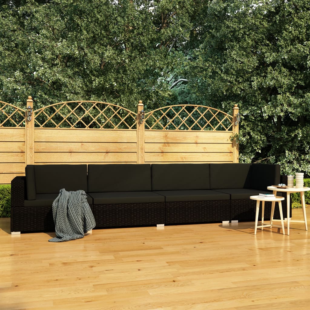 Set Mobilier De Grădină Cu Perne, 3 Piese, Negru, Poliratan