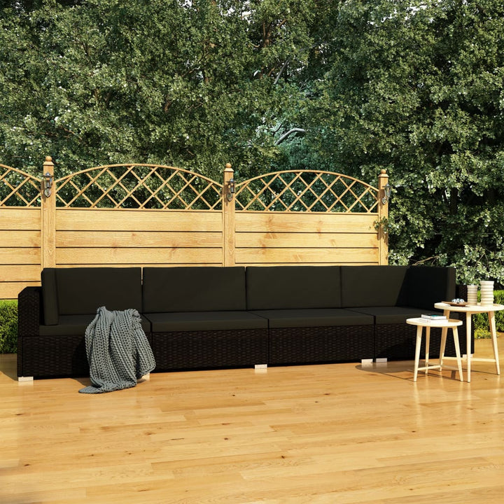 Set Mobilier De Grădină Cu Perne, 3 Piese, Negru, Poliratan