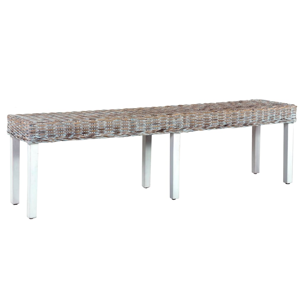 Bancă, , 160 Cm, Ratan Kubu Natural Și Lemn Masiv De Mango