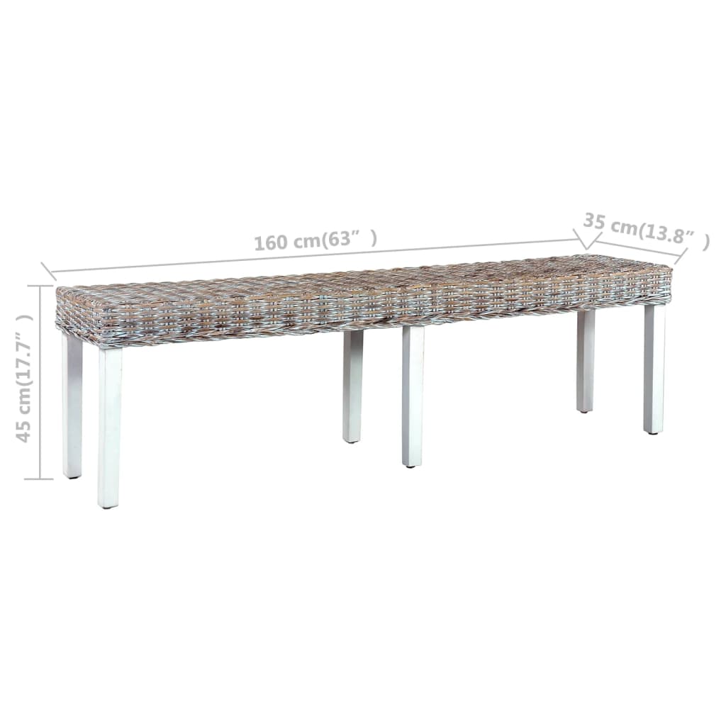 Bancă, , 160 Cm, Ratan Kubu Natural Și Lemn Masiv De Mango