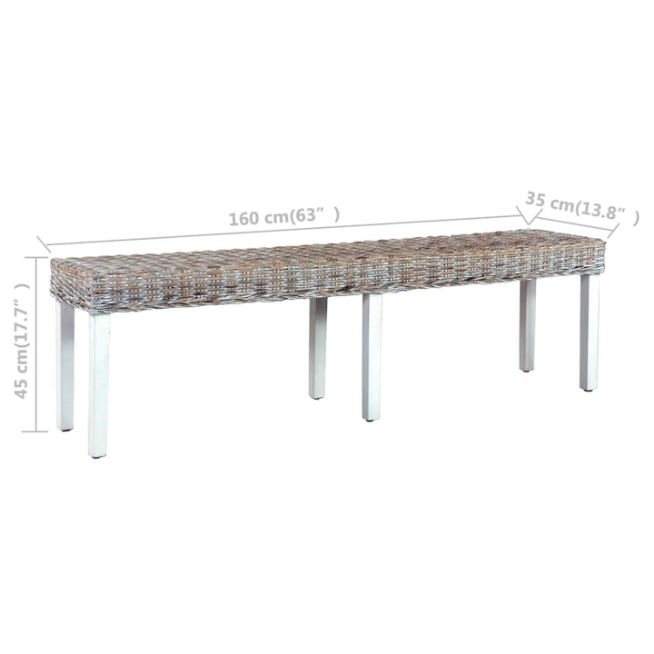 Bancă, , 160 Cm, Ratan Kubu Natural Și Lemn Masiv De Mango