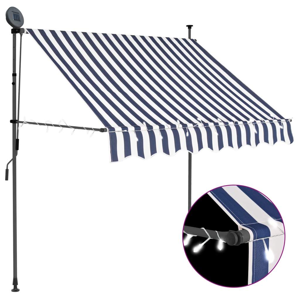 Copertină Retractabilă Manual Cu Led, & Alb,