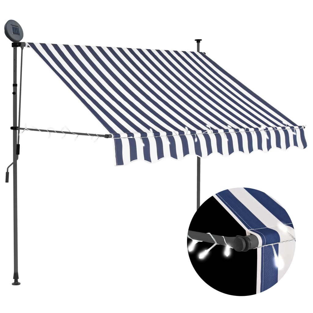Copertină Retractabilă Manual Cu Led, & Alb,