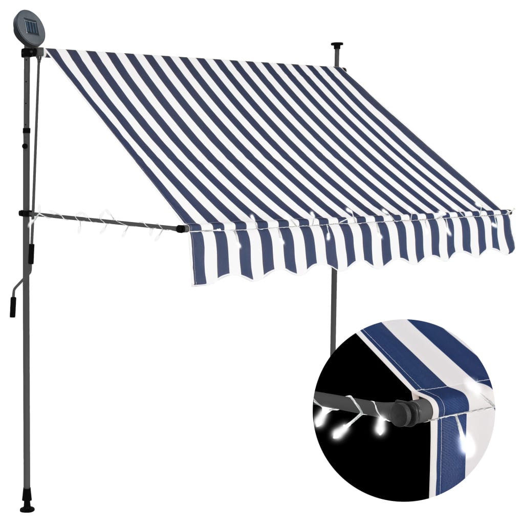 Copertină Retractabilă Manual Cu Led, & Alb,