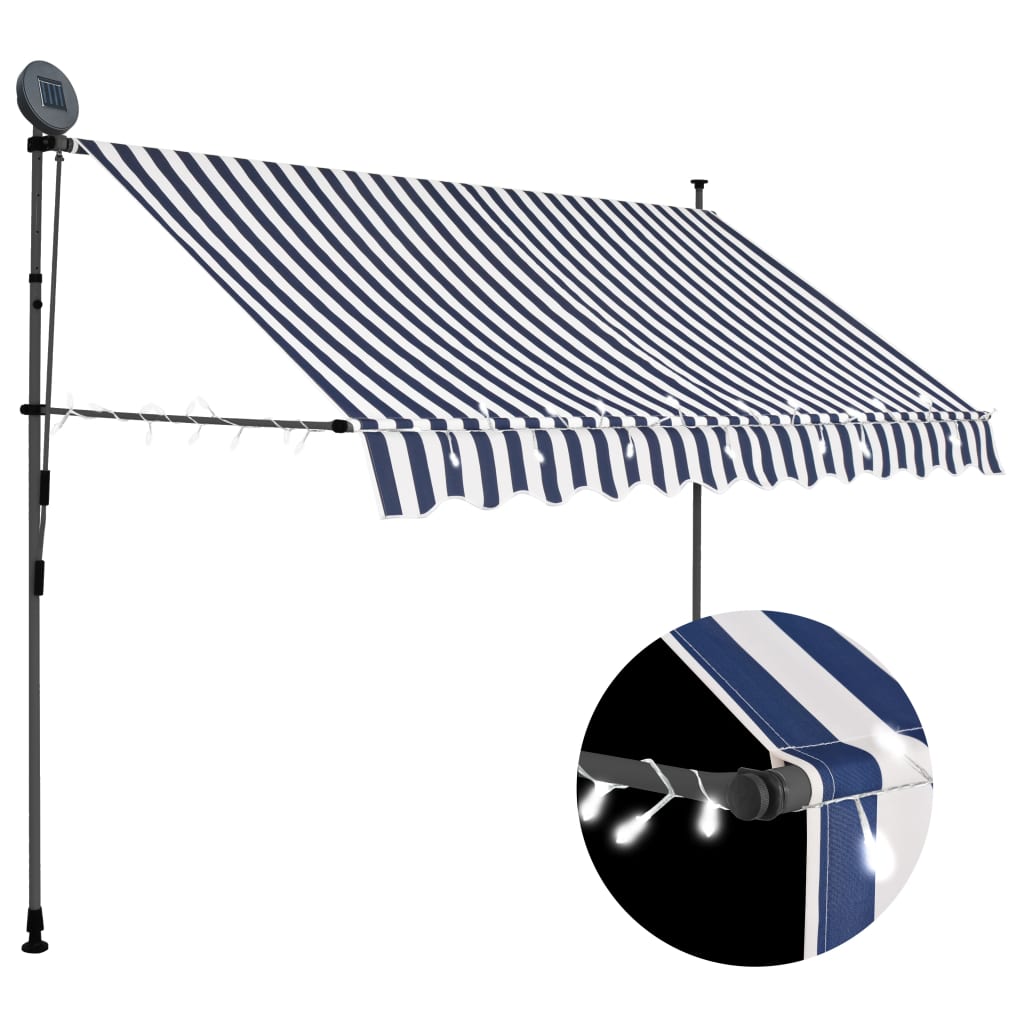 Copertină Retractabilă Manual Cu Led, & Alb,