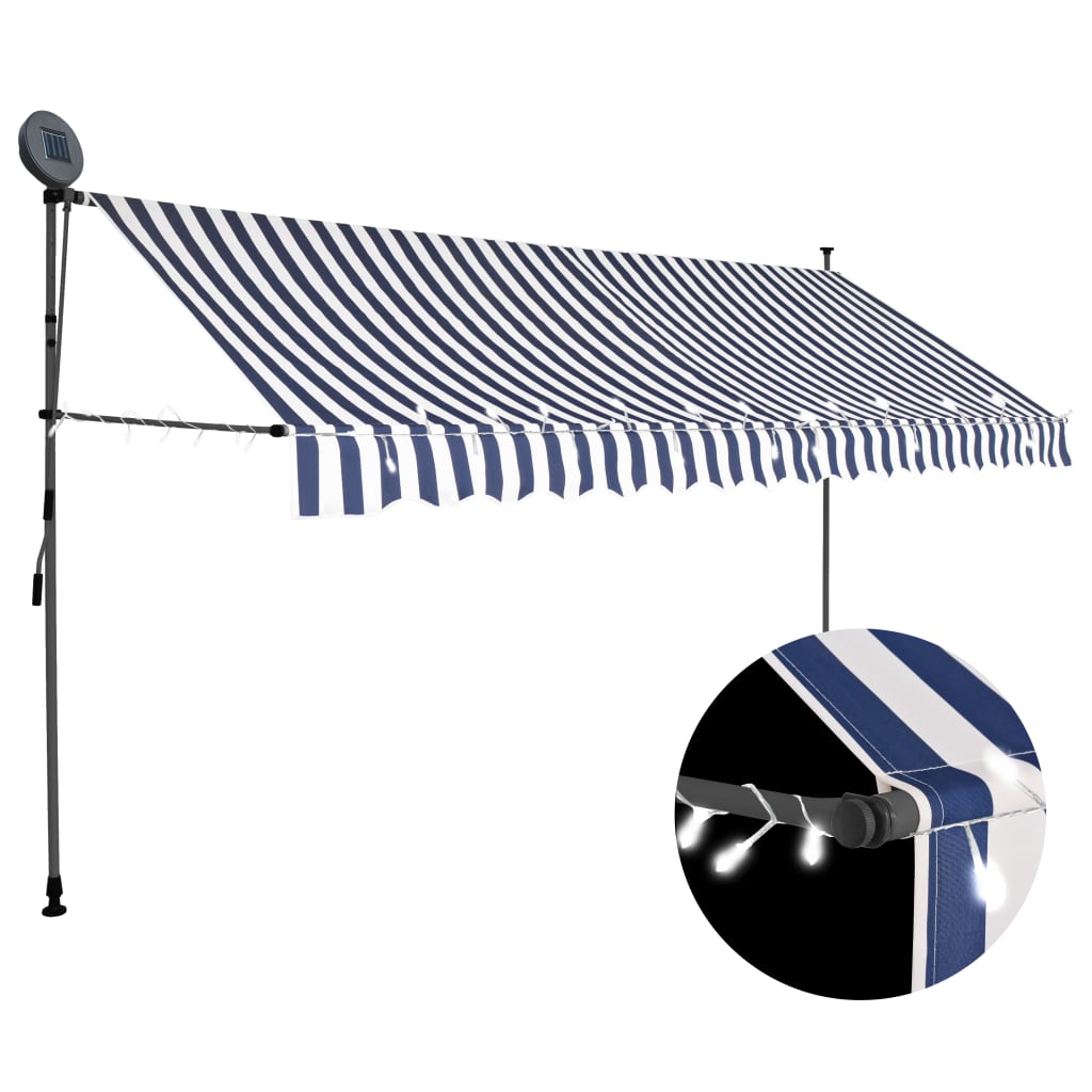 Copertină Retractabilă Manual Cu Led, & Alb,