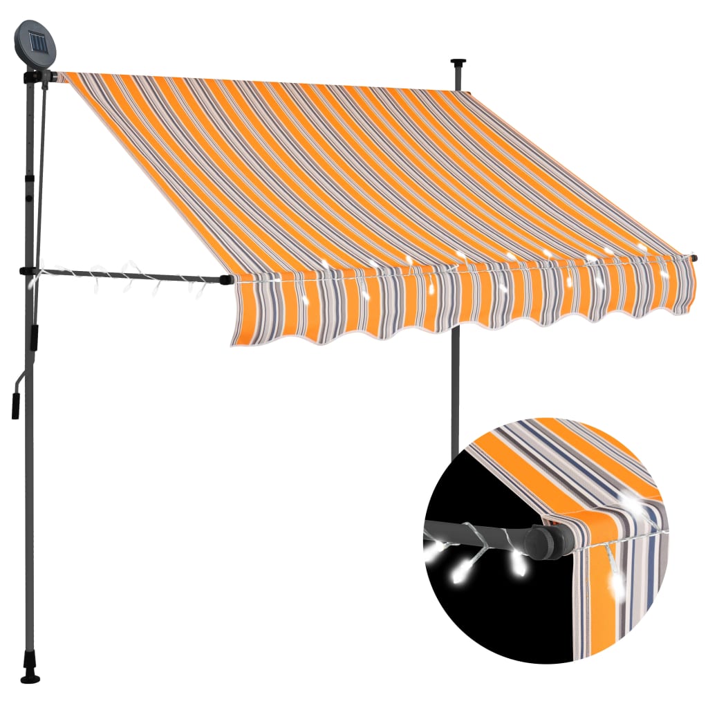 Copertină Retractabilă Manual Cu Led, & Alb,