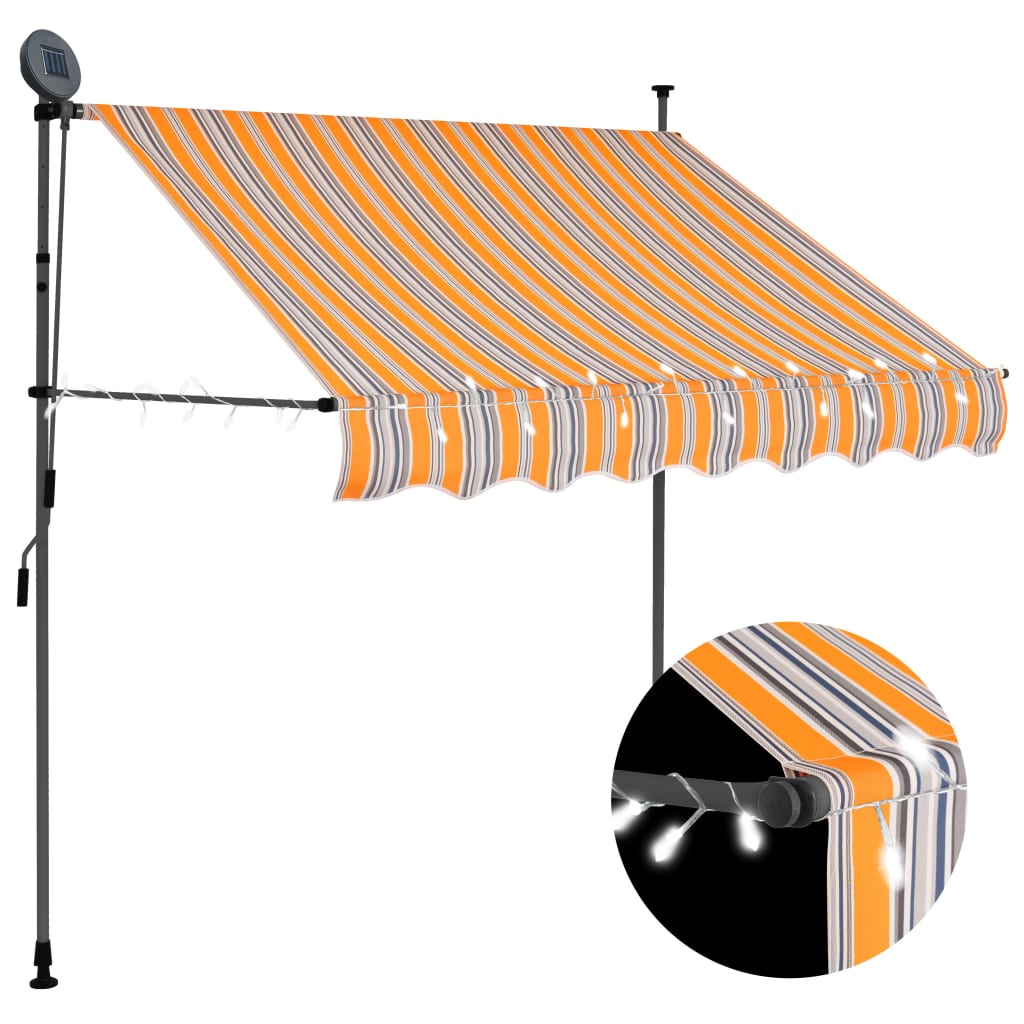 Copertină Retractabilă Manual Cu Led, & Alb,