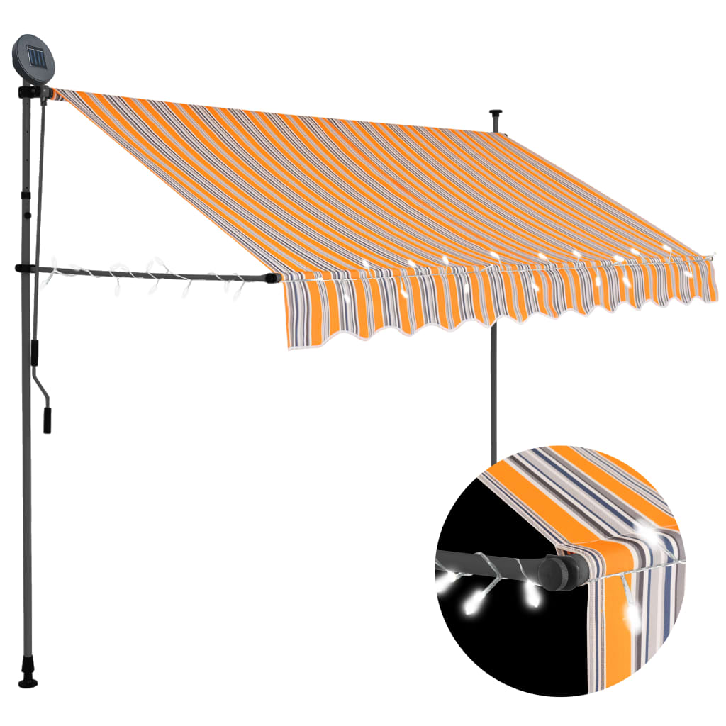 Copertină Retractabilă Manual Cu Led, & Alb,