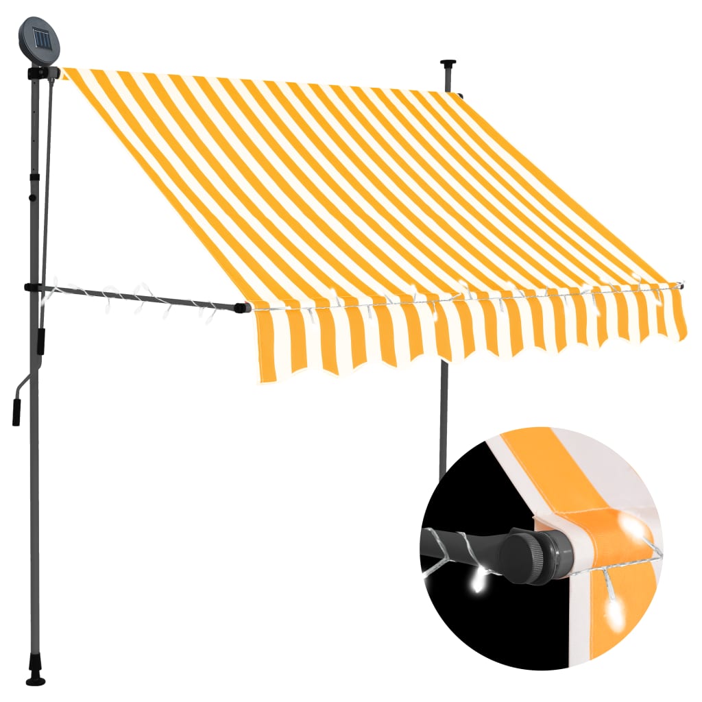 Copertină Retractabilă Manual Cu Led, & Alb,