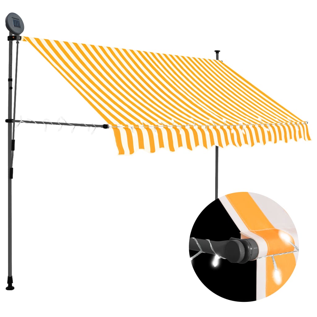 Copertină Retractabilă Manual Cu Led, & Alb,