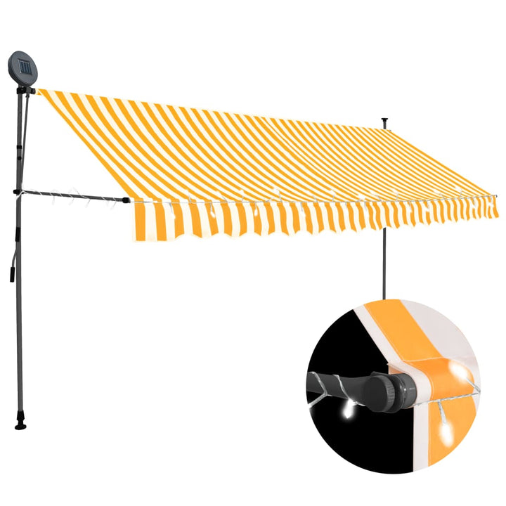 Copertină Retractabilă Manual Cu Led, & Alb,