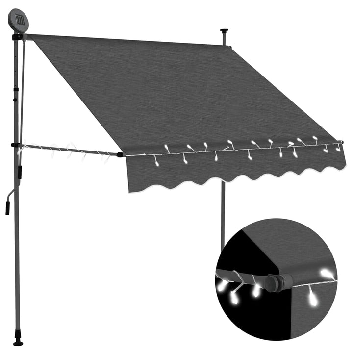 Copertină Retractabilă Manual Cu Led, & Alb,