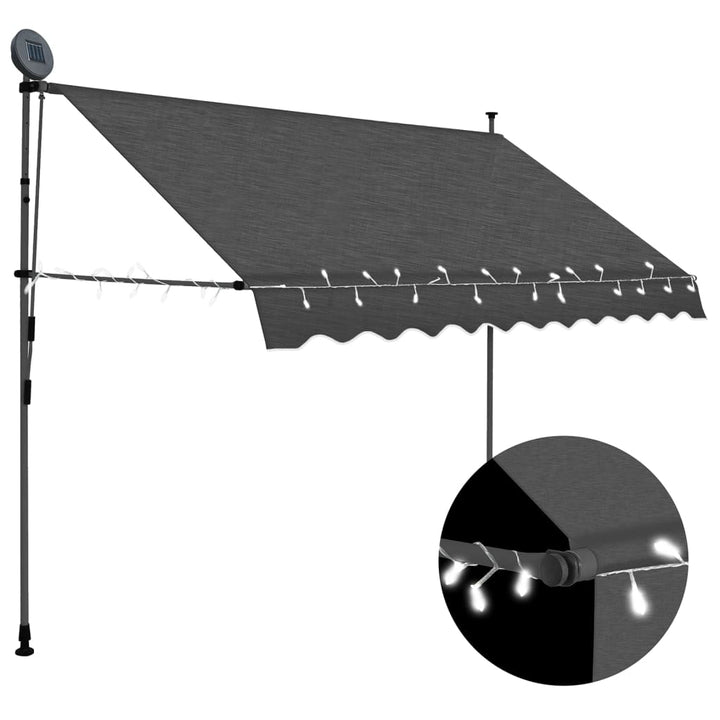 Copertină Retractabilă Manual Cu Led, & Alb,
