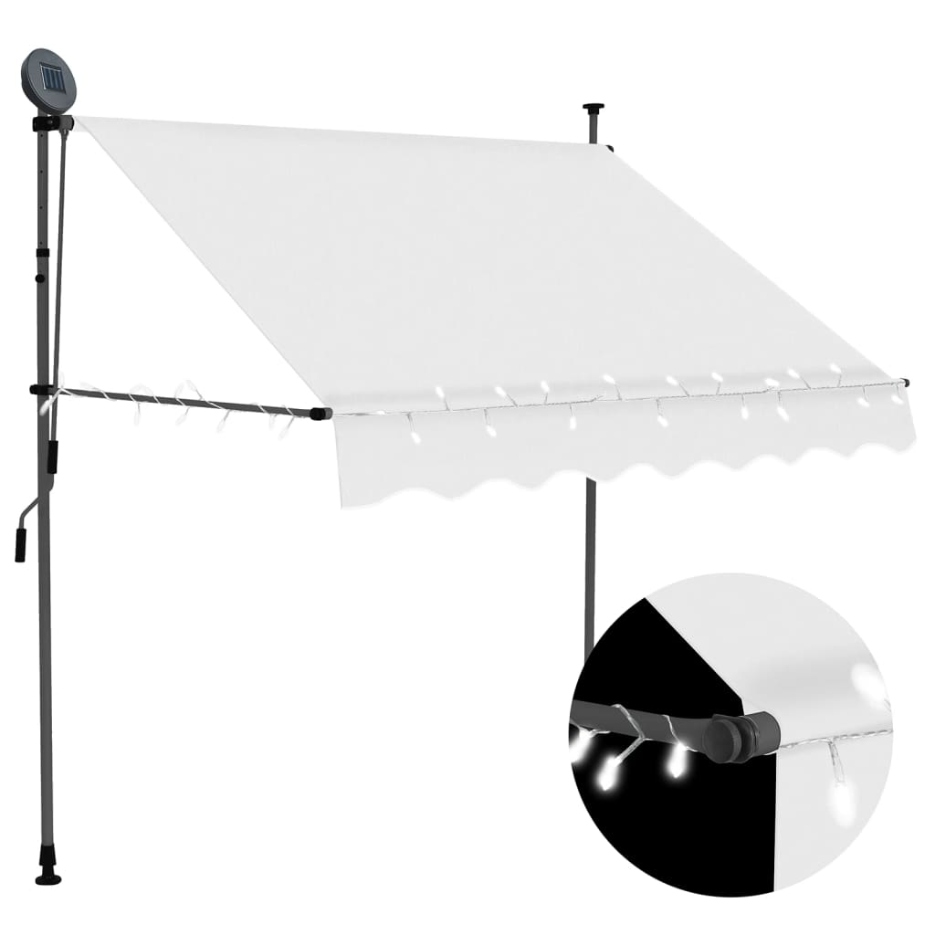 Copertină Retractabilă Manual Cu Led, & Alb,