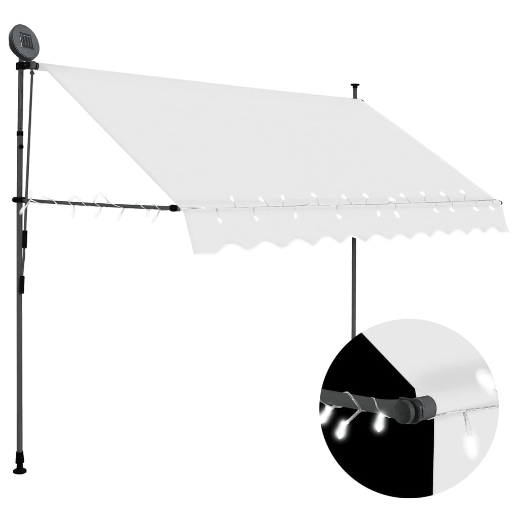 Copertină Retractabilă Manual Cu Led, & Alb,