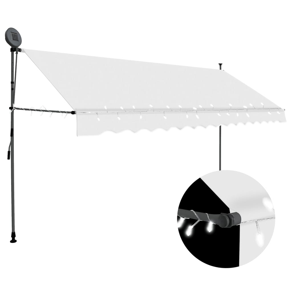 Copertină Retractabilă Manual Cu Led, & Alb,