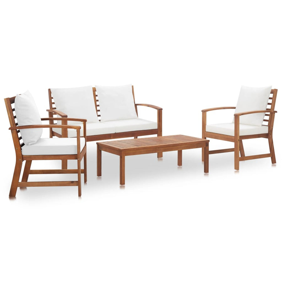 Set Mobilier De Grădină Cu Perne, 4 Piese, Lemn Masiv De Acacia