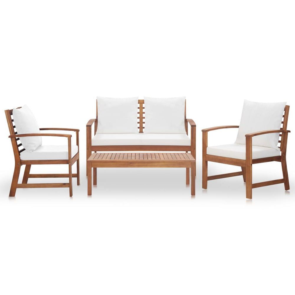 Set Mobilier De Grădină Cu Perne, 4 Piese, Lemn Masiv De Acacia