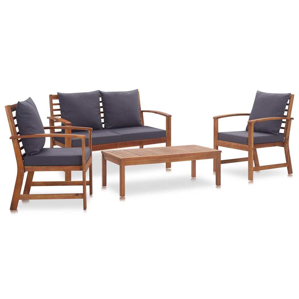Set Mobilier De Grădină Cu Perne, 4 Piese, Lemn Masiv De Acacia