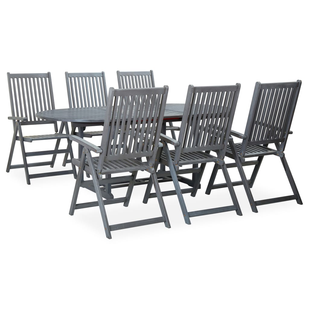 Set Mobilier De Exterior, 7 Piese, Gri, Lemn Masiv De Acacia
