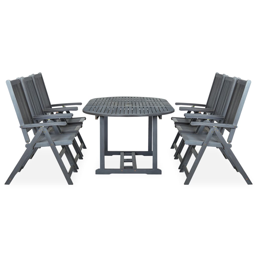 Set Mobilier De Exterior, 7 Piese, Gri, Lemn Masiv De Acacia